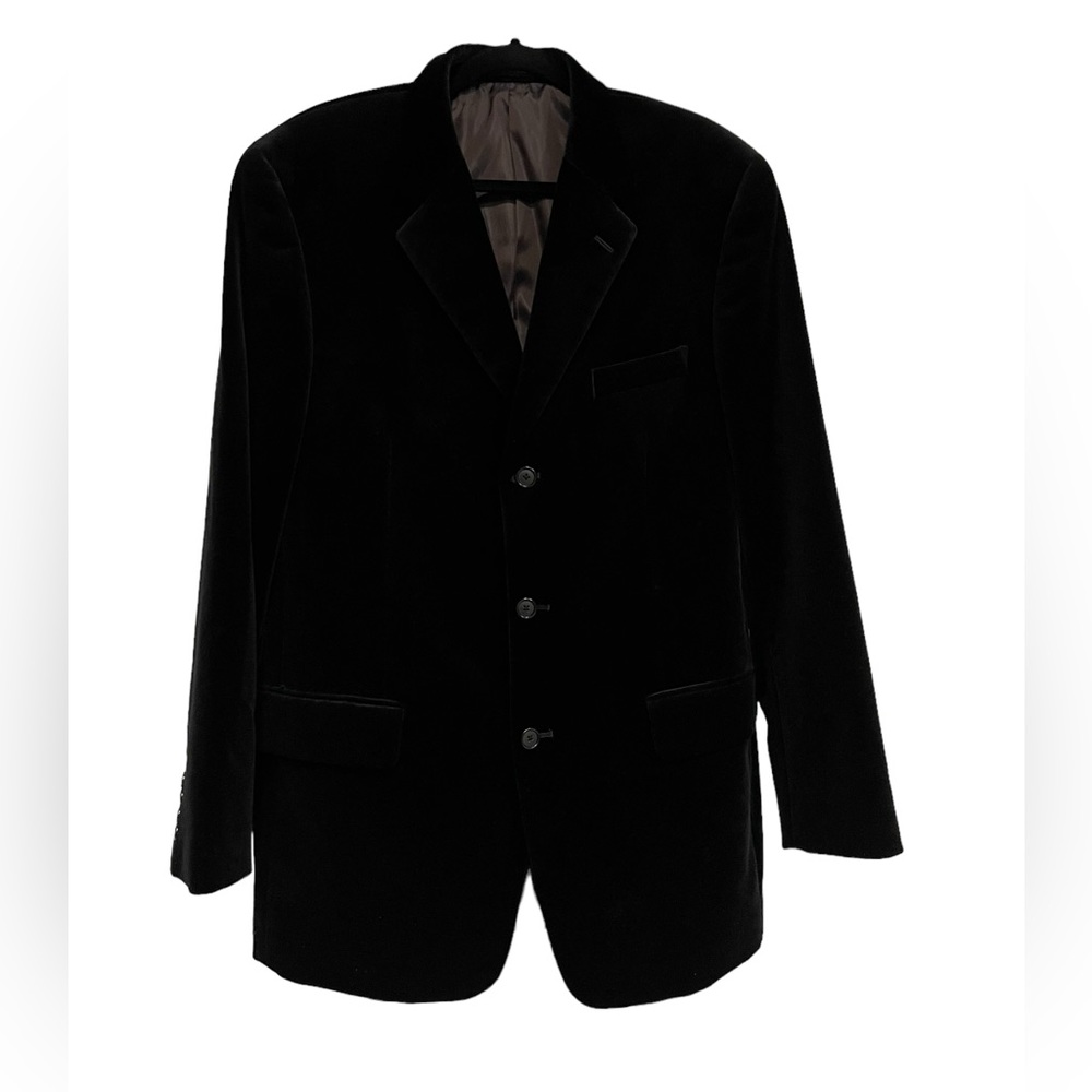 Alfani Black Velvet Three Button Blazer Sz L 42 100% Cotton